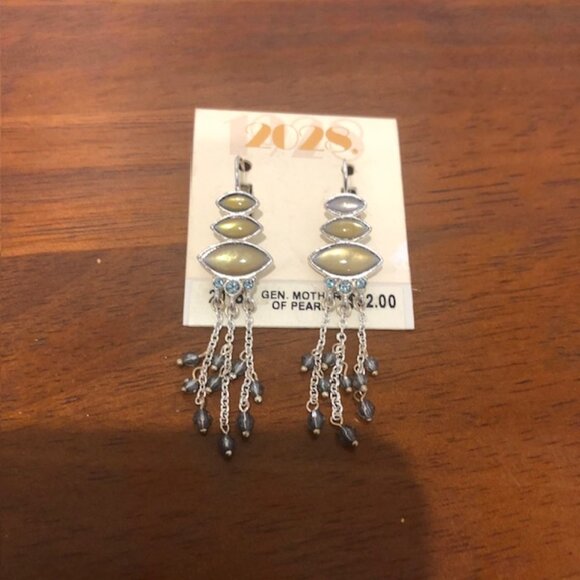2028 Silver Tone Yellow Blue Mother Of Pearl Drop Earrings NWT. - Picture 4 of 11